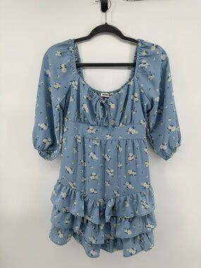Inspired Hearts Y2K Cottagecore Boho Feminine Chic Blue Floral Mini Dress SzS/M